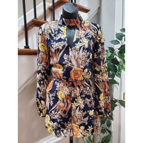 FOREVER 21 Women's Multicolor Floral Polyester Long Sleeve Back Zip Rompers S - Picture 12 of 12